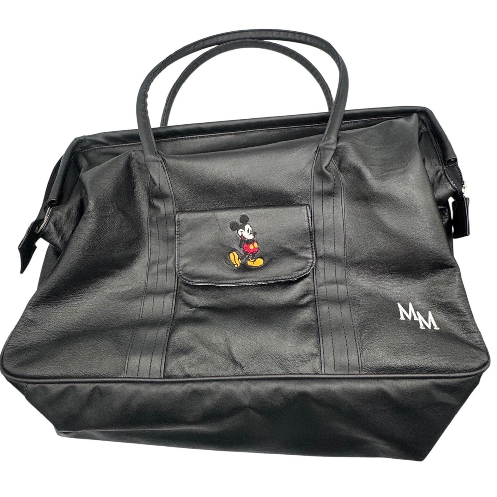 Rare Disney Direct Mickey Mouse Genuine Pig Leather Duffel Travel Bag
